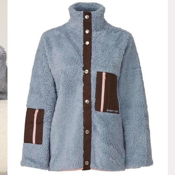 Sandy Liang Blue and Brown Teddy Jacket - Picture 1 of 5